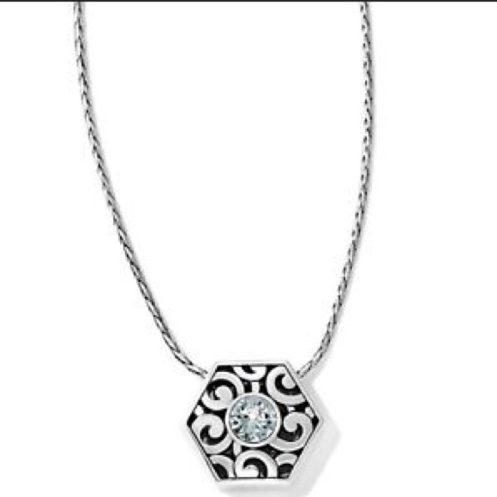 Brighton DECO Collection Swarovski Solitaire Hexagon Reversible pendant NWOT